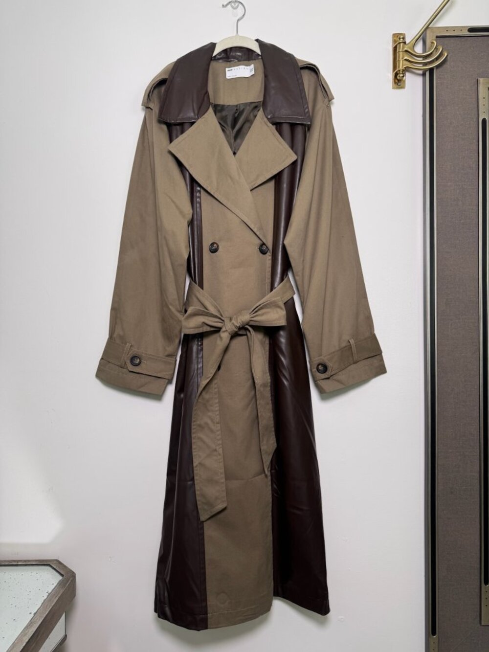 ASOS Design Curve Faux Leather Panel Trench Coat US 18 NWT